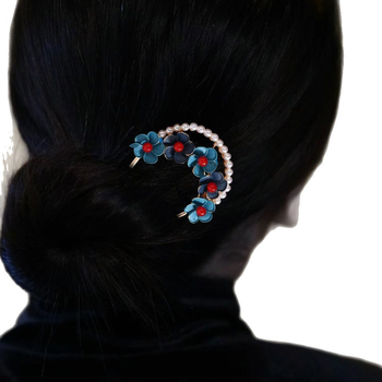 Ötvözetből készült hajtű, virág alakú, U-formájú dizájn, gyöngy részlet – retro Hanfu női hajékszer