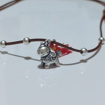 Colier din argint 999, stil chinezesc, tricotat manual, formă animale/zodiac, lanț din ață cerată
