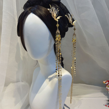 Főnix hajtű bojtokkal – Vintage Hanfu fejfedő kiegészítő, ötvözet, gravírozott szöveg, egyedileg csomagolva