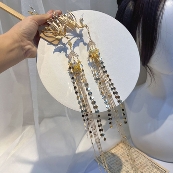 Főnix hajtű bojtokkal – Vintage Hanfu fejfedő kiegészítő, ötvözet, gravírozott szöveg, egyedileg csomagolva