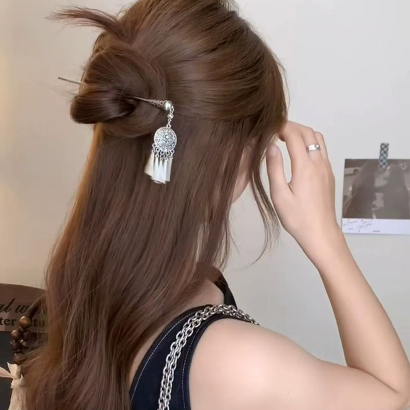 Agrafă pentru păr cu ciucuri, formă de picătură, aliaj, placare electrolitică, stil nou chinezesc