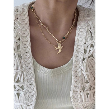 Colier cu piatră ochi de tigru, pandantiv în formă de pasăre, lanț regulat, stil lux ușor