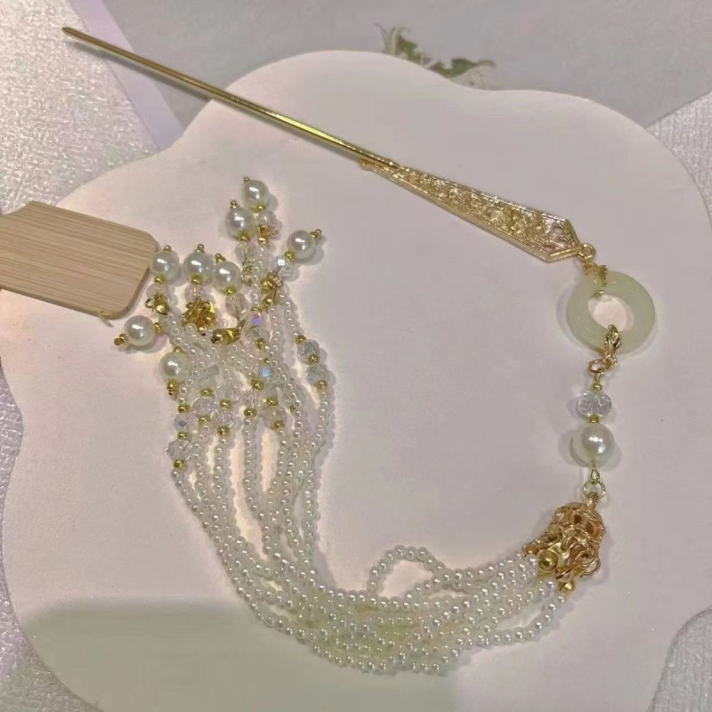 Μεταλλική καρφίτσα μαλλιών σε αρχαϊκό στυλ, με σταγόνα-σχήματος κρόσσι, χειροποίητη