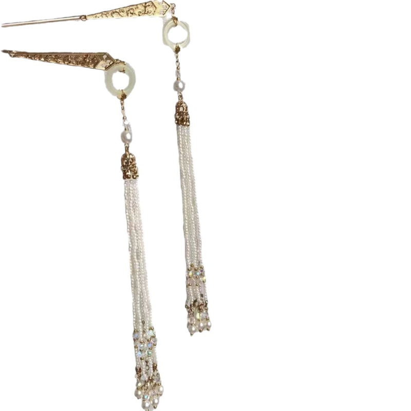 Μεταλλική καρφίτσα μαλλιών σε αρχαϊκό στυλ, με σταγόνα-σχήματος κρόσσι, χειροποίητη