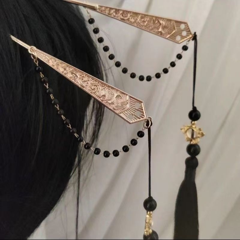 Μεταλλική καρφίτσα μαλλιών σε αρχαϊκό στυλ, με σταγόνα-σχήματος κρόσσι, χειροποίητη