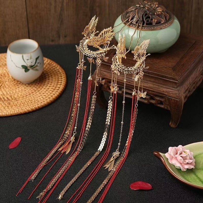 Női fejfedő – vintage stílus, pillangó hajcsat, ötvözet, elektroplakálásos felület, egyedi csomagolásban