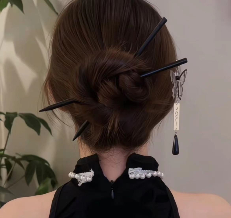 Ukosnica za kosu od smole s motivom leptira, dvostruka ukosnica, novi kineski stil, visak, Hanfu dodatak