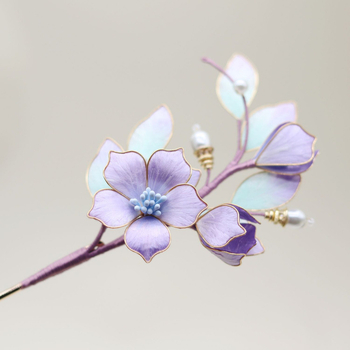 Agrafă de păr cu floare de mătase și ornament din cupru, stil Chinezesc (material: mătase; stil: Chinezesc; categorie: accesorii pentru cap; sezon: Vară 2021)