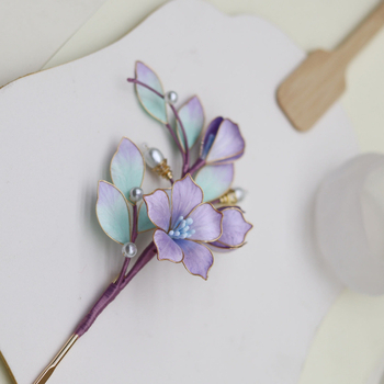 Agrafă de păr cu floare de mătase și ornament din cupru, stil Chinezesc (material: mătase; stil: Chinezesc; categorie: accesorii pentru cap; sezon: Vară 2021)