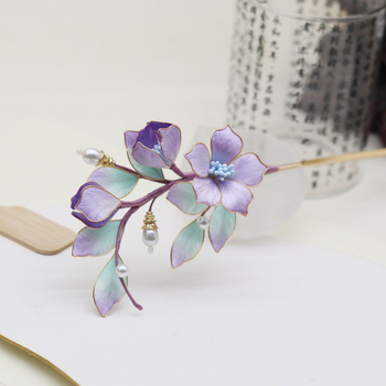 Agrafă de păr cu floare de mătase și ornament din cupru, stil Chinezesc (material: mătase; stil: Chinezesc; categorie: accesorii pentru cap; sezon: Vară 2021)