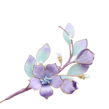 Agrafă de păr cu floare de mătase și ornament din cupru, stil Chinezesc (material: mătase; stil: Chinezesc; categorie: accesorii pentru cap; sezon: Vară 2021)