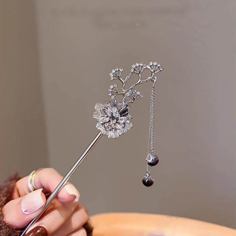 Hajtű virágos tassellal, ősi kínai stílusú, ötvözet, elektroplatírozás