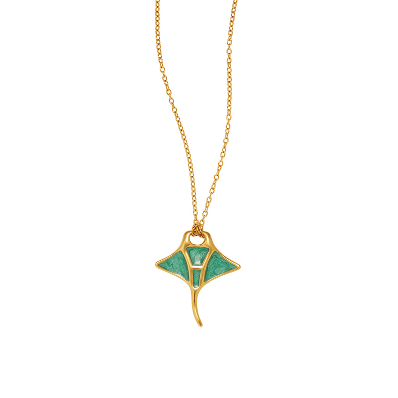 Colier Whale Rain cu motiv manta ray, din oțel titan, lanț încrucișat, pandant din oțel inoxidabil