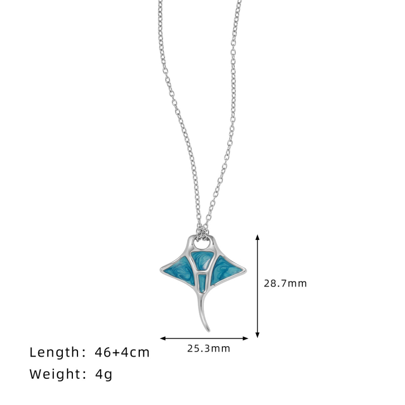 Colier Whale Rain cu motiv manta ray, din oțel titan, lanț încrucișat, pandant din oțel inoxidabil