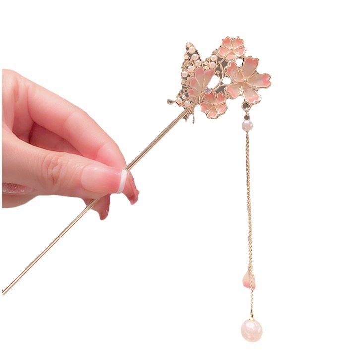 Accesorii pentru păr cu floare de cireș, pentru coafuri Hanfu/Cheongsam (Customization: Yes; Private label: Yes; Spring 2024)