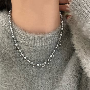 Colier cu pandantiv geometric din aliaj de cupru, lanț neregulat, perlă artificială, electroplacare, stil coreean