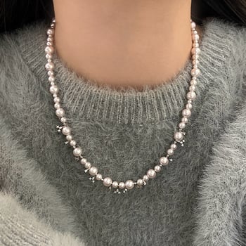 Colier cu pandantiv geometric din aliaj de cupru, lanț neregulat, perlă artificială, electroplacare, stil coreean