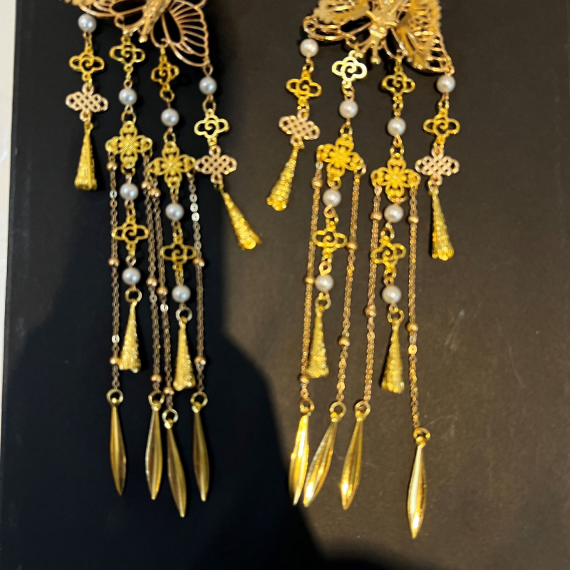 Fém hajcsat Hanfu stílusban, pillangó és tassel – vintage