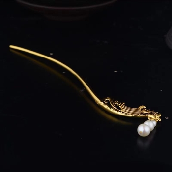 Hajtű a hajba Főnix fejével és gravírozott felhőmintákkal — réz, kínai stílus, elektroplatinálás, esküvői hajdísz