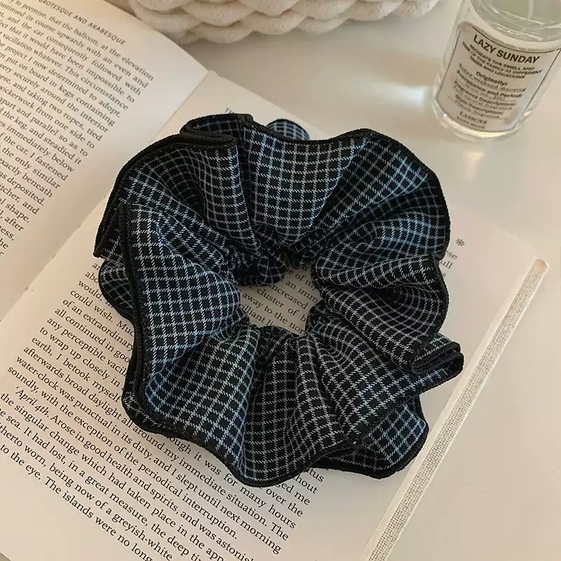 Scrunchie pentru păr cu carouri în straturi, din material textil, realizat manual, stil coreean, elasticitate mare