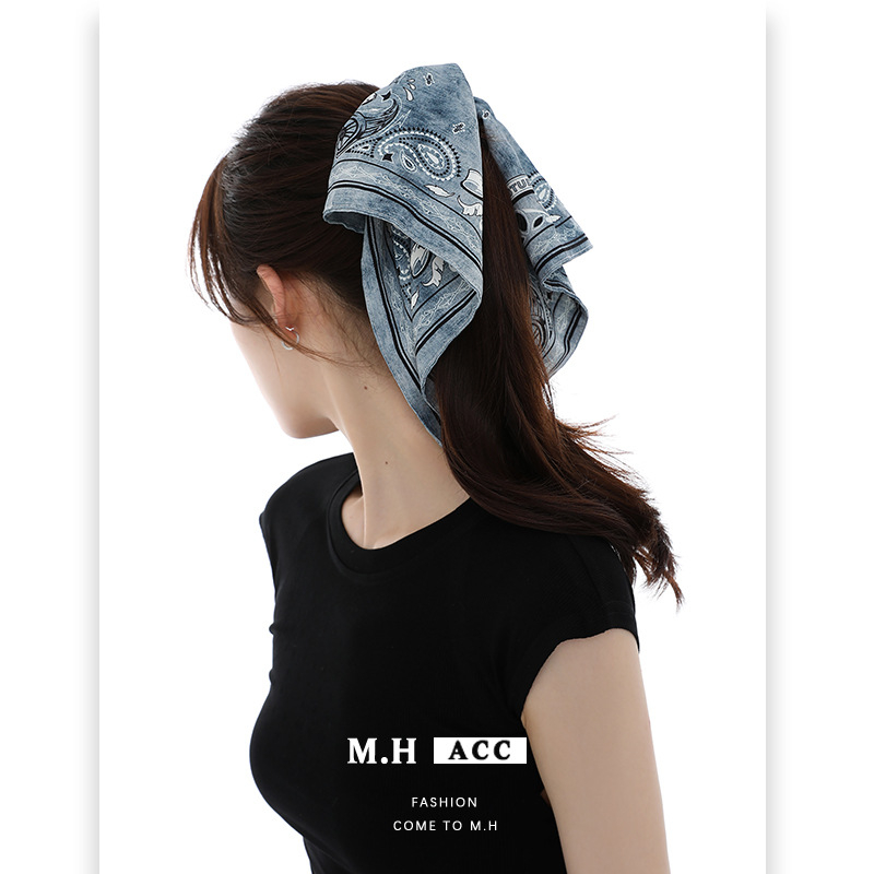 Gumica za kosu za konjski rep s motivom kešu cvijeta, denim gradski stil, kvadratni šal stil, ručna izrada od tkanine