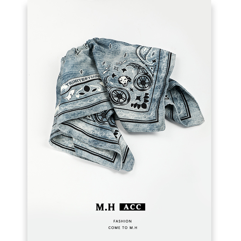 Gumica za kosu za konjski rep s motivom kešu cvijeta, denim gradski stil, kvadratni šal stil, ručna izrada od tkanine