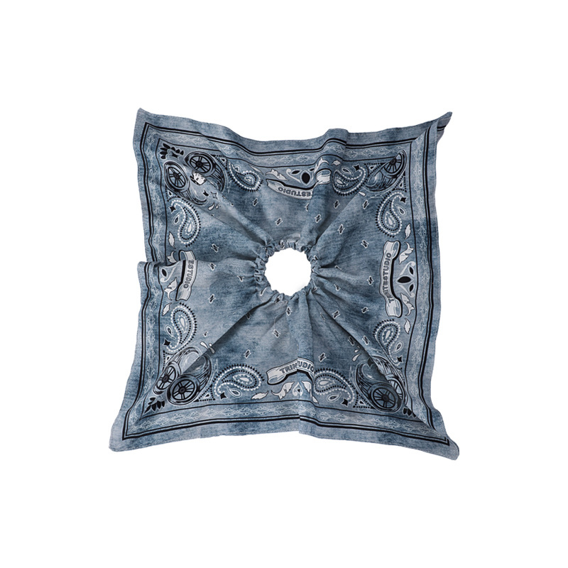 Gumica za kosu za konjski rep s motivom kešu cvijeta, denim gradski stil, kvadratni šal stil, ručna izrada od tkanine