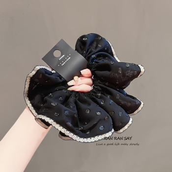 Scrunchie pentru păr în stil coreean, funda din dantelă, fabricat manual, material textil, elastic, stil proaspăt și dulce