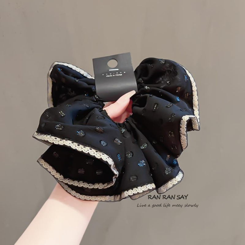 Scrunchie pentru păr în stil coreean, funda din dantelă, fabricat manual, material textil, elastic, stil proaspăt și dulce