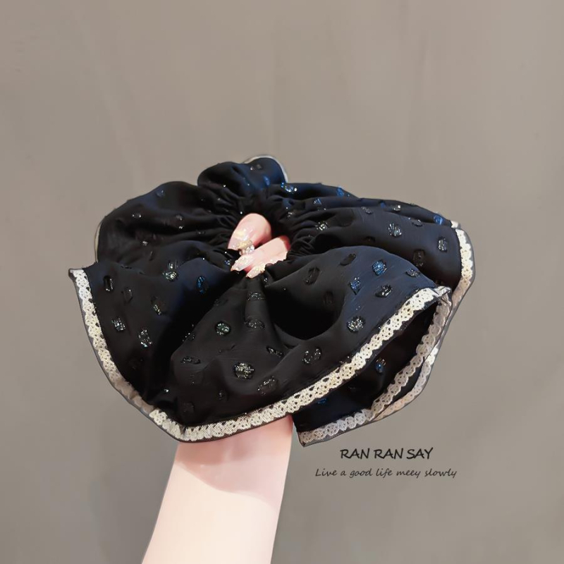 Scrunchie pentru păr în stil coreean, funda din dantelă, fabricat manual, material textil, elastic, stil proaspăt și dulce