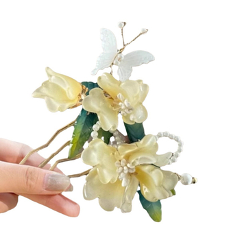 Akril hajcsat, virágos díszítés, kínai stílus, U-formájú, női hajkiegészítő