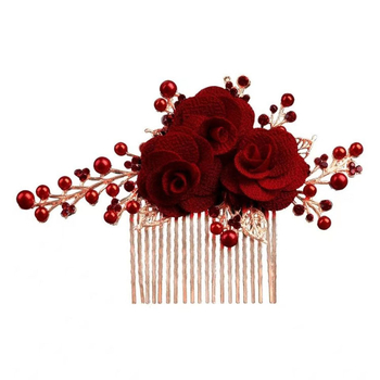 Lydinio plaukų šukė su gėlių motyvu, rankų audimo galvos apdaila vestuvėms