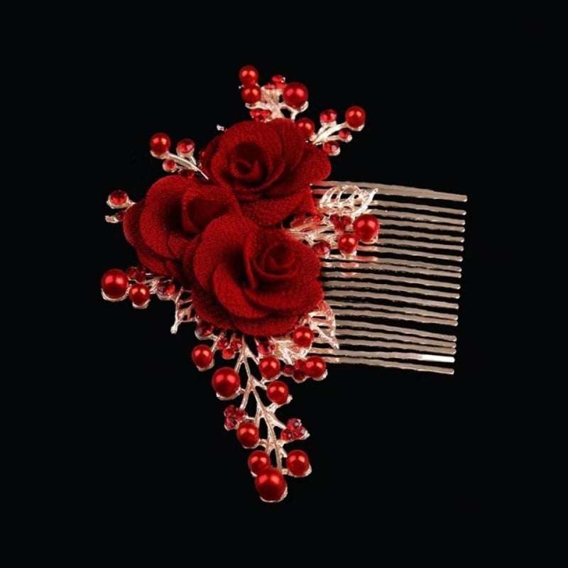 Lydinio plaukų šukė su gėlių motyvu, rankų audimo galvos apdaila vestuvėms