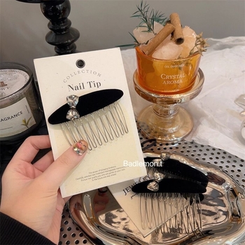 Pieptene pentru păr în stil coreean, din velur cu strasuri, în formă de fundă, lucrat manual, accesoriu vintage pentru cap, iarna 2025