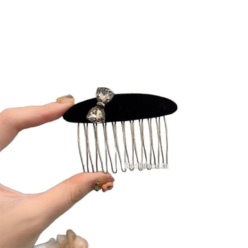 Pieptene pentru păr în stil coreean, din velur cu strasuri, în formă de fundă, lucrat manual, accesoriu vintage pentru cap, iarna 2025
