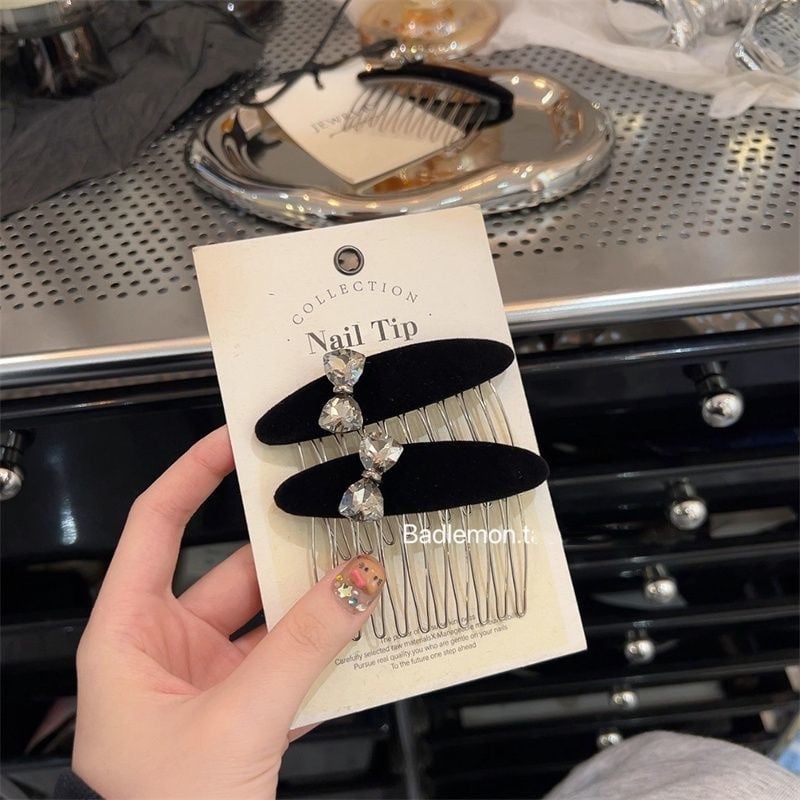Pieptene pentru păr în stil coreean, din velur cu strasuri, în formă de fundă, lucrat manual, accesoriu vintage pentru cap, iarna 2025