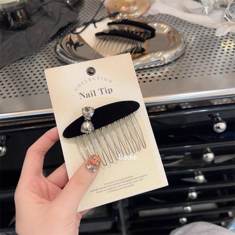 Pieptene pentru păr în stil coreean, din velur cu strasuri, în formă de fundă, lucrat manual, accesoriu vintage pentru cap, iarna 2025