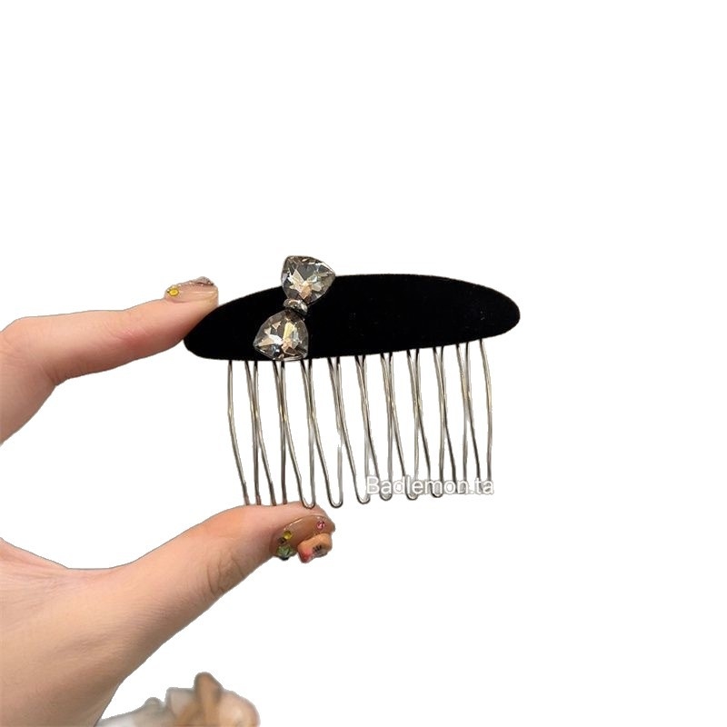 Pieptene pentru păr în stil coreean, din velur cu strasuri, în formă de fundă, lucrat manual, accesoriu vintage pentru cap, iarna 2025