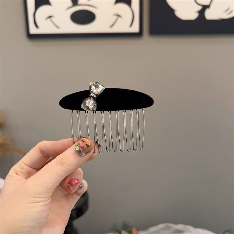 Pieptene pentru păr în stil coreean, din velur cu strasuri, în formă de fundă, lucrat manual, accesoriu vintage pentru cap, iarna 2025