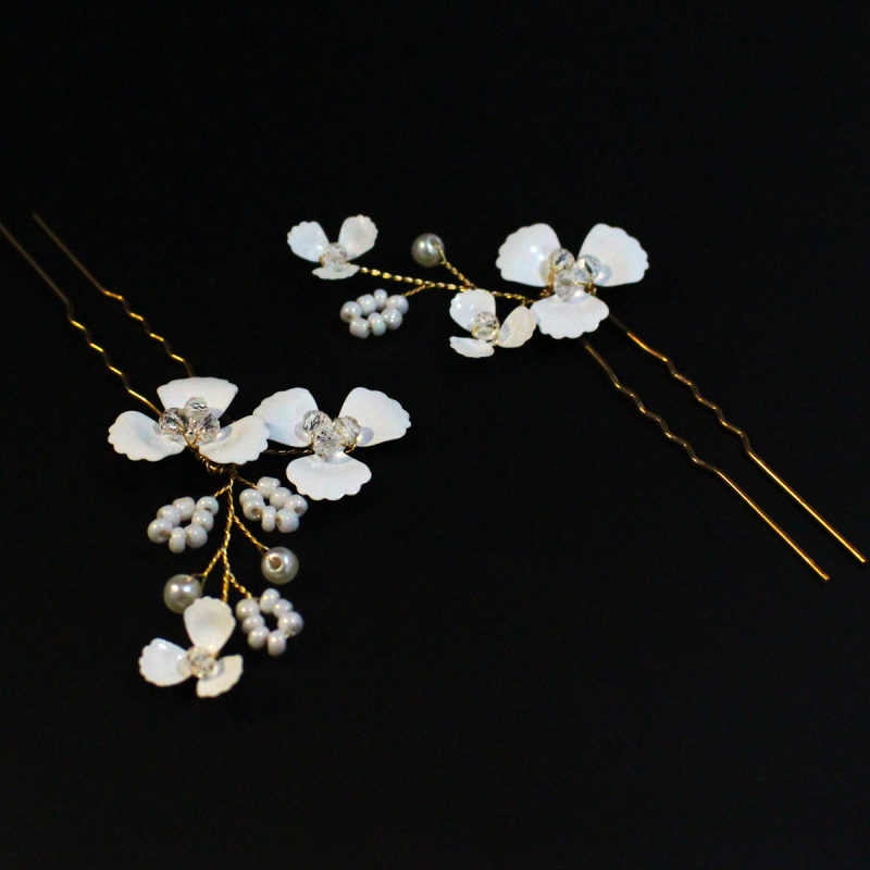 U alakú hajcsat, koreai stílus, virág mintázat, ötvözet, elektroplakolás