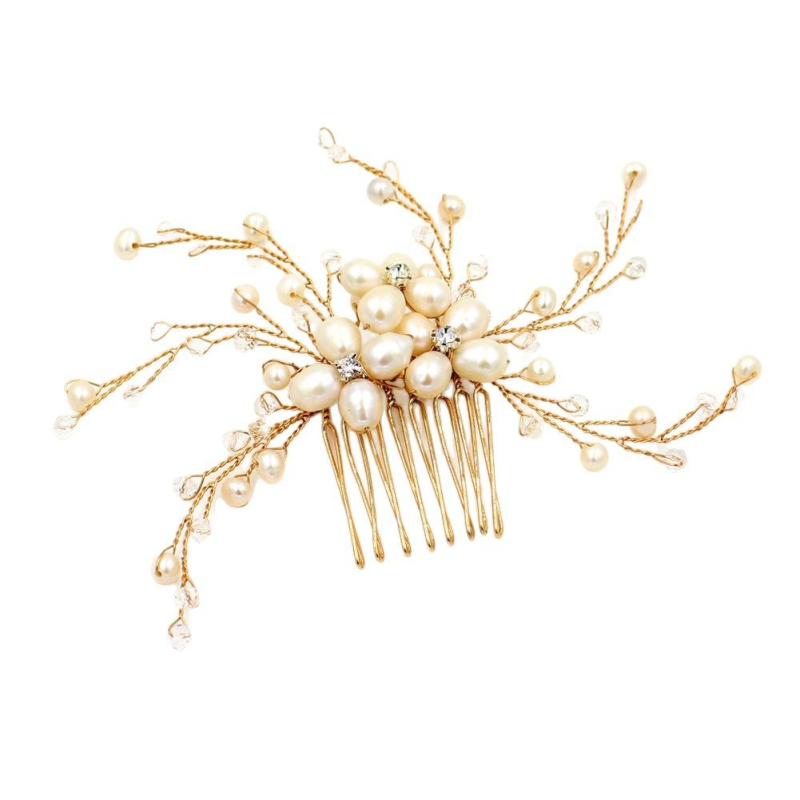 Xinmeiji O313 Vintage perlų gėlės plaukų šukė — rankų darbo vestuvinis aksesuaras