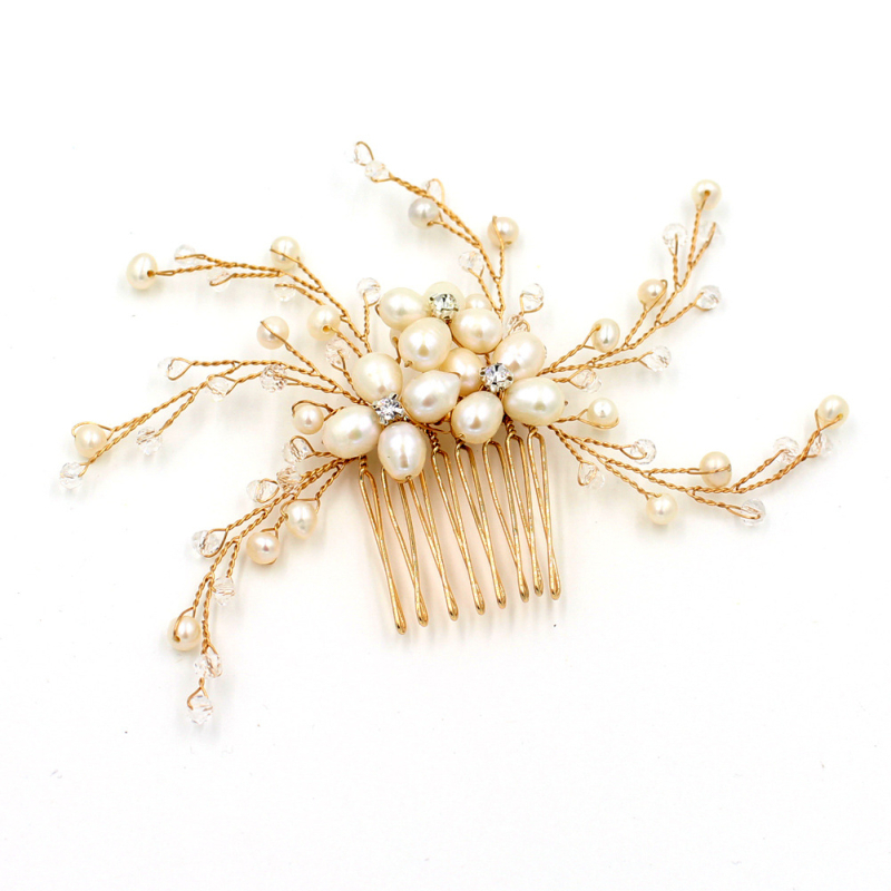 Xinmeiji O313 Vintage perlų gėlės plaukų šukė — rankų darbo vestuvinis aksesuaras