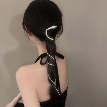 Kuka za kosu Duckbill s dizajnom zmije i dijamantnim kičastim detaljem, cinkova legura s elektroforetskim premazom, ženski dodatak za kosu