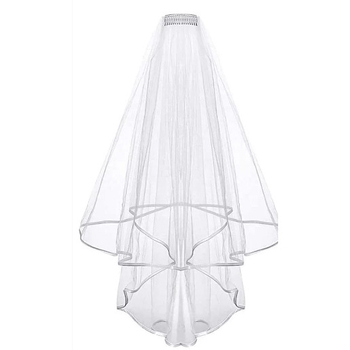 Νυφικό πέπλο με χτένα μαλλιών, πολυεπίπεδο πέπλο από δίχτυ για γαμήλιες φωτογραφίσεις (Υλικό: Νήμα; Εκτύπωση λογότυπου: Διαθέσιμο; Προσαρμογή: Διαθέσιμη)