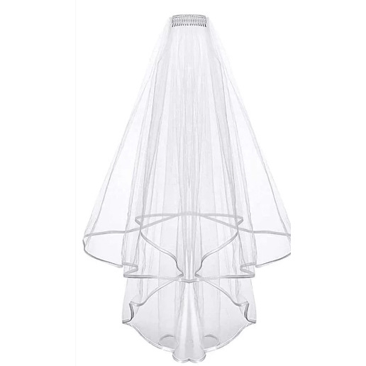 Νυφικό πέπλο με χτένα μαλλιών, πολυεπίπεδο πέπλο από δίχτυ για γαμήλιες φωτογραφίσεις (Υλικό: Νήμα; Εκτύπωση λογότυπου: Διαθέσιμο; Προσαρμογή: Διαθέσιμη)