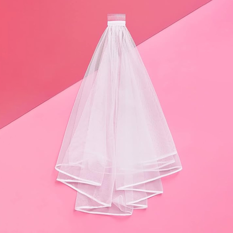 Νυφικό πέπλο με χτένα μαλλιών, πολυεπίπεδο πέπλο από δίχτυ για γαμήλιες φωτογραφίσεις (Υλικό: Νήμα; Εκτύπωση λογότυπου: Διαθέσιμο; Προσαρμογή: Διαθέσιμη)