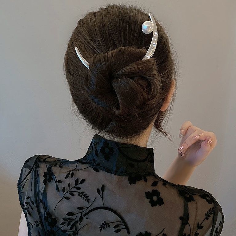 Ötvözet hajcsat, kínai stílus, geometriai dizájn, faragott felület, fejfedő ékszer (Model M-091)