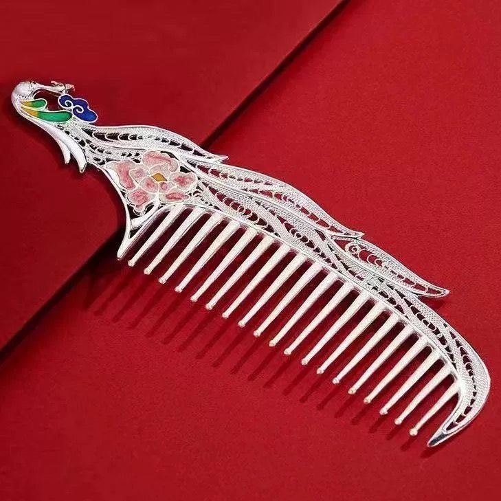 Vario fenikso plaukų šukė, etninio stiliaus moterims, emalio amatų darbas, elektroplatinė danga