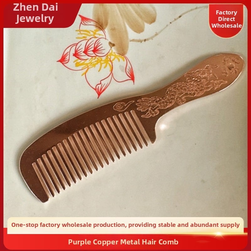 Plaukų šukos (rankų darbas; storesnis varis; drakonų ir fenikso motyvas; poliruotas paviršius)