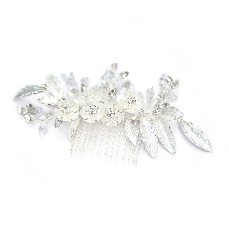 Pieptene de păr pentru mireasă, lucrat manual, cu cristale Rhinestone, design de frunză cu floare, Honey Twig